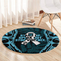 White Ribbon Day New Zealand Round Carpet Respect Women Maori Pattern Blue LT14 - Polynesian Pride
