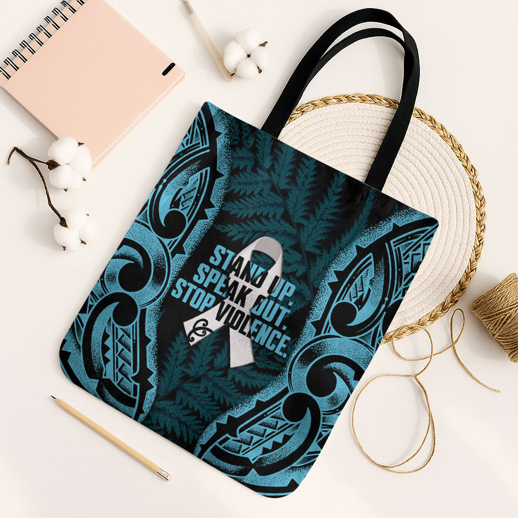 White Ribbon Day New Zealand Tote Bag Respect Women Maori Pattern Blue LT14 Black Strap One Size Blue - Polynesian Pride