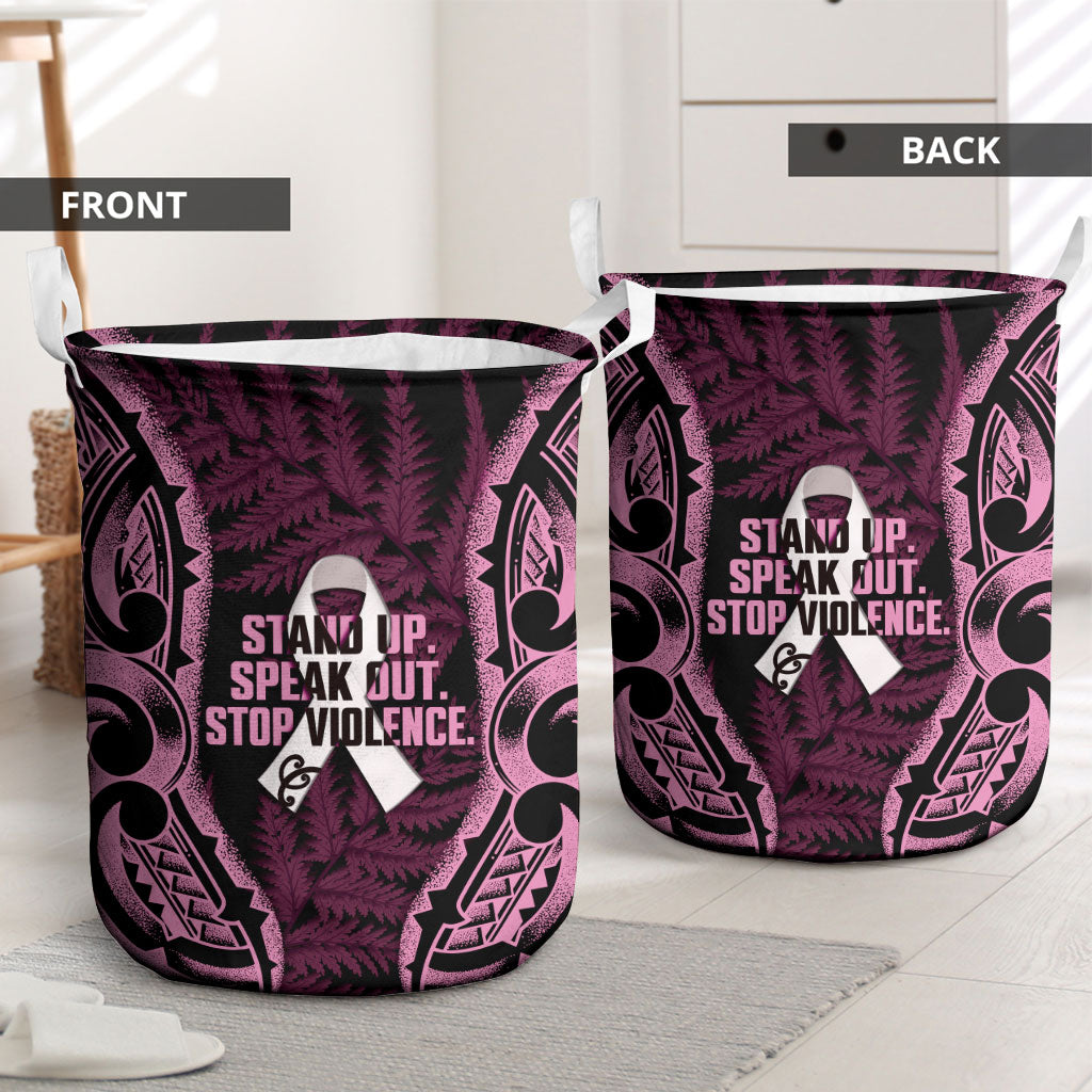 White Ribbon Day New Zealand Laundry Basket Respect Women Maori Pattern Pink LT14 - Polynesian Pride