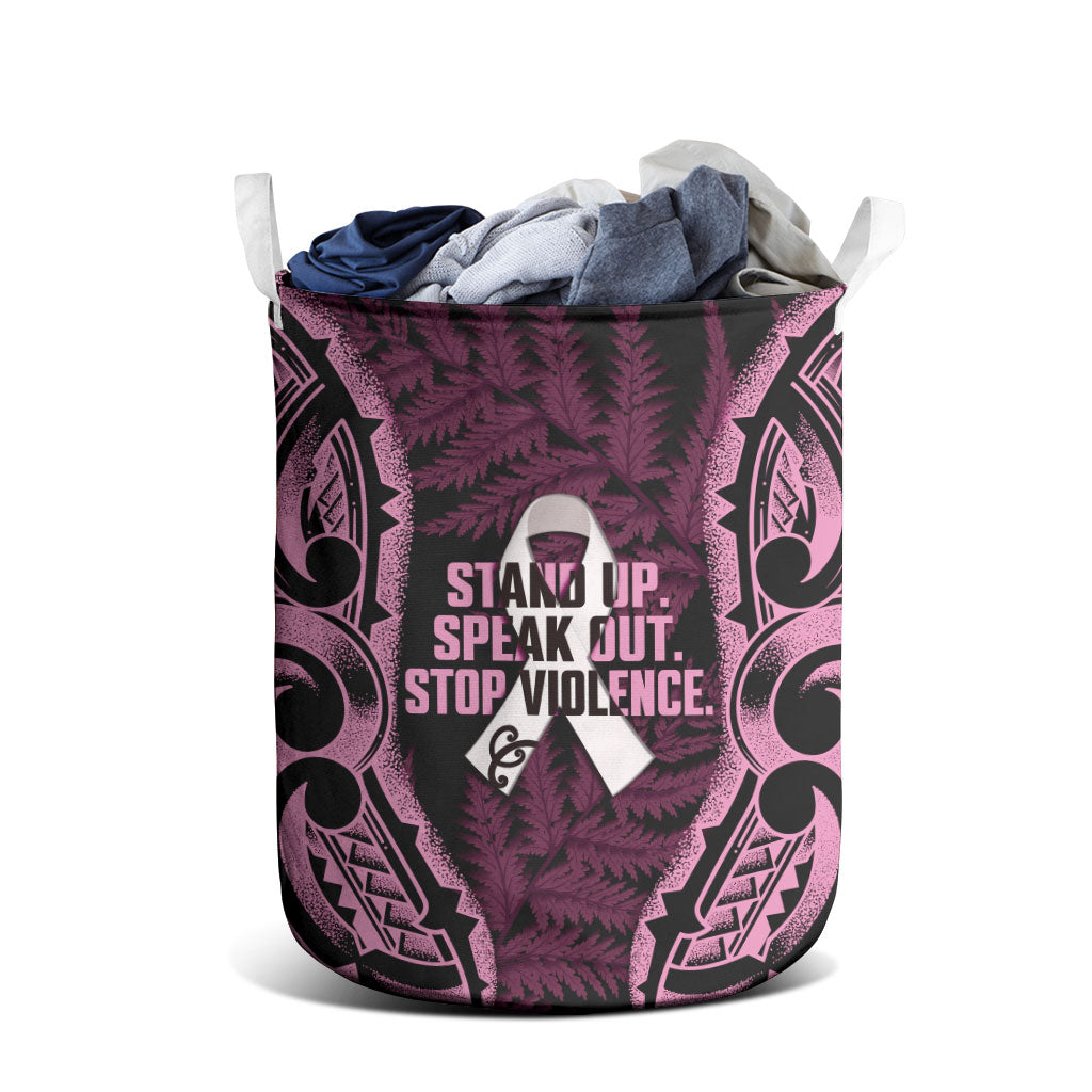 White Ribbon Day New Zealand Laundry Basket Respect Women Maori Pattern Pink LT14 - Polynesian Pride