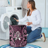 White Ribbon Day New Zealand Laundry Basket Respect Women Maori Pattern Pink LT14 - Polynesian Pride