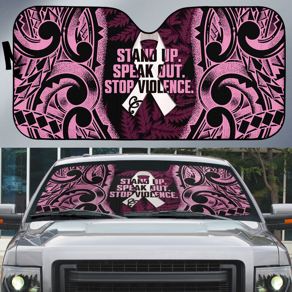 White Ribbon Day New Zealand Auto Sun Shade Respect Women Maori Pattern Pink LT14 Pink - Polynesian Pride