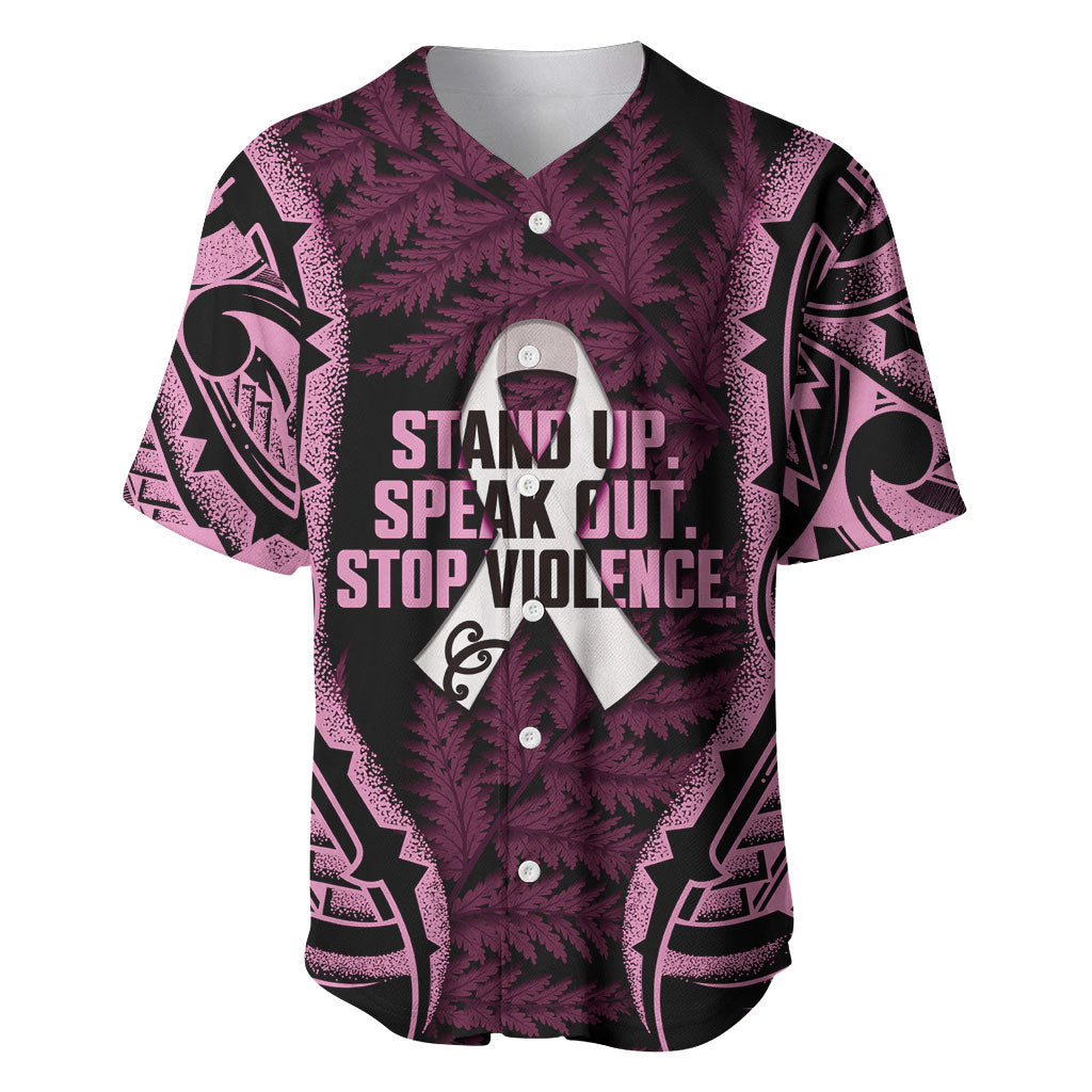 White Ribbon Day New Zealand Baseball Jersey Respect Women Maori Pattern Pink LT14 Pink - Polynesian Pride