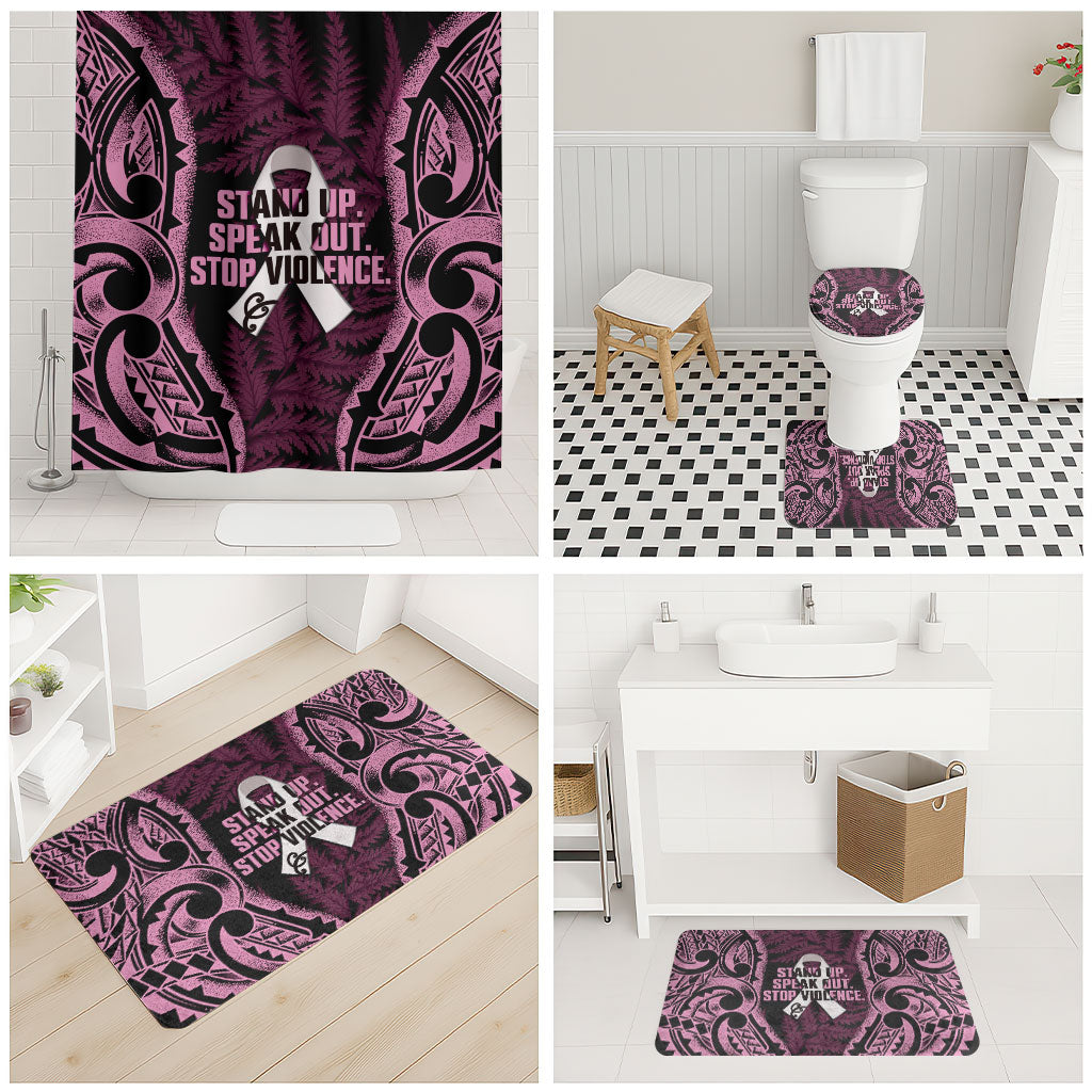 White Ribbon Day New Zealand Bathroom Set Respect Women Maori Pattern Pink LT14 - Polynesian Pride