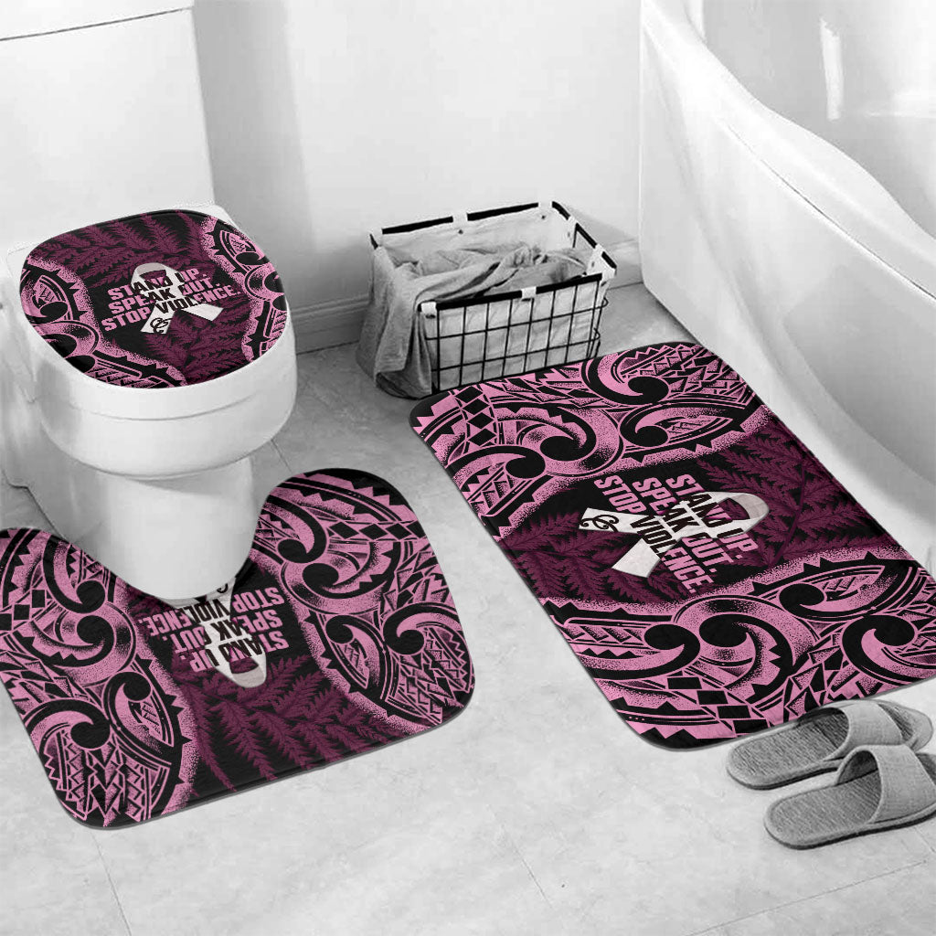 White Ribbon Day New Zealand Bathroom Set Respect Women Maori Pattern Pink LT14 Mat Set Only (3 pcs) One Size Pink - Polynesian Pride
