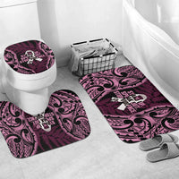 White Ribbon Day New Zealand Bathroom Set Respect Women Maori Pattern Pink LT14 Mat Set Only (3 pcs) One Size Pink - Polynesian Pride