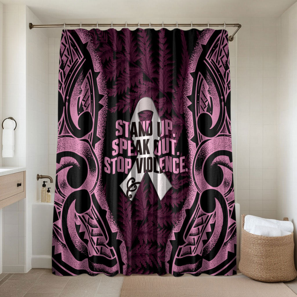 White Ribbon Day New Zealand Bathroom Set Respect Women Maori Pattern Pink LT14 Shower Curtain Only Pink - Polynesian Pride