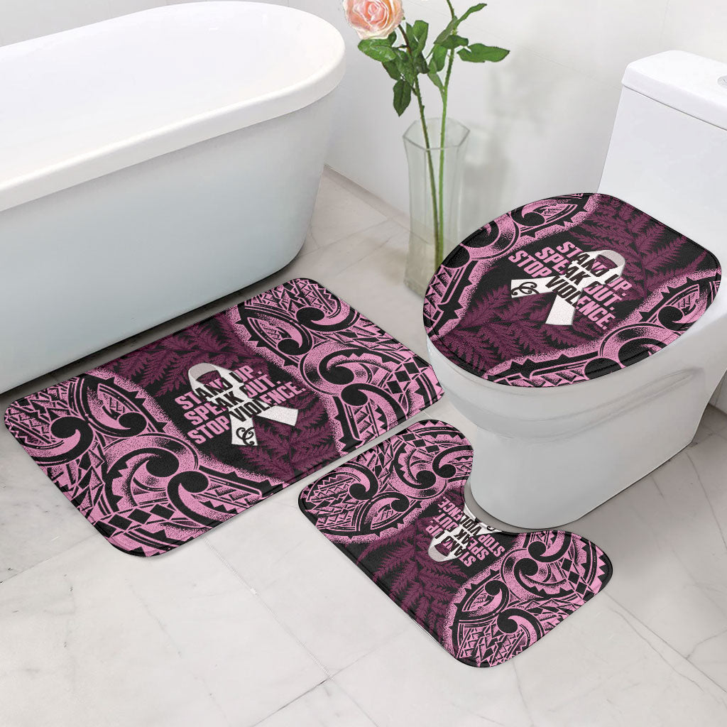 White Ribbon Day New Zealand Bathroom Set Respect Women Maori Pattern Pink LT14 - Polynesian Pride