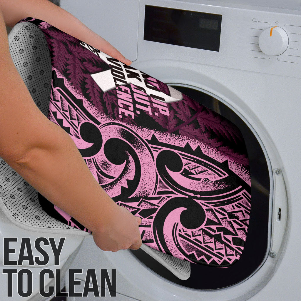 White Ribbon Day New Zealand Bathroom Set Respect Women Maori Pattern Pink LT14 - Polynesian Pride