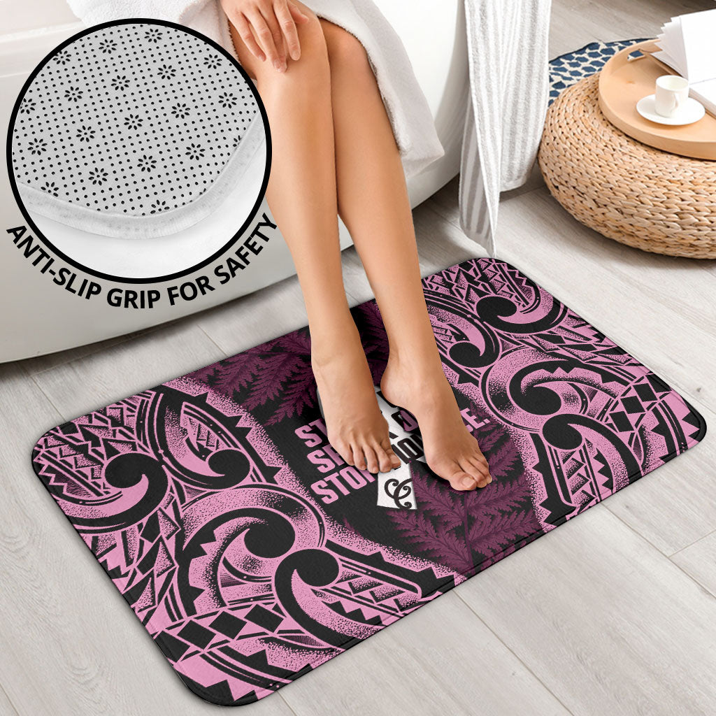 White Ribbon Day New Zealand Bathroom Set Respect Women Maori Pattern Pink LT14 - Polynesian Pride