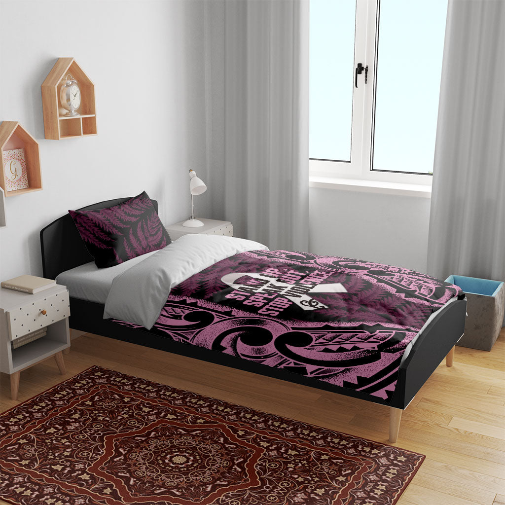 White Ribbon Day New Zealand Bedding Set Respect Women Maori Pattern Pink LT14 - Polynesian Pride