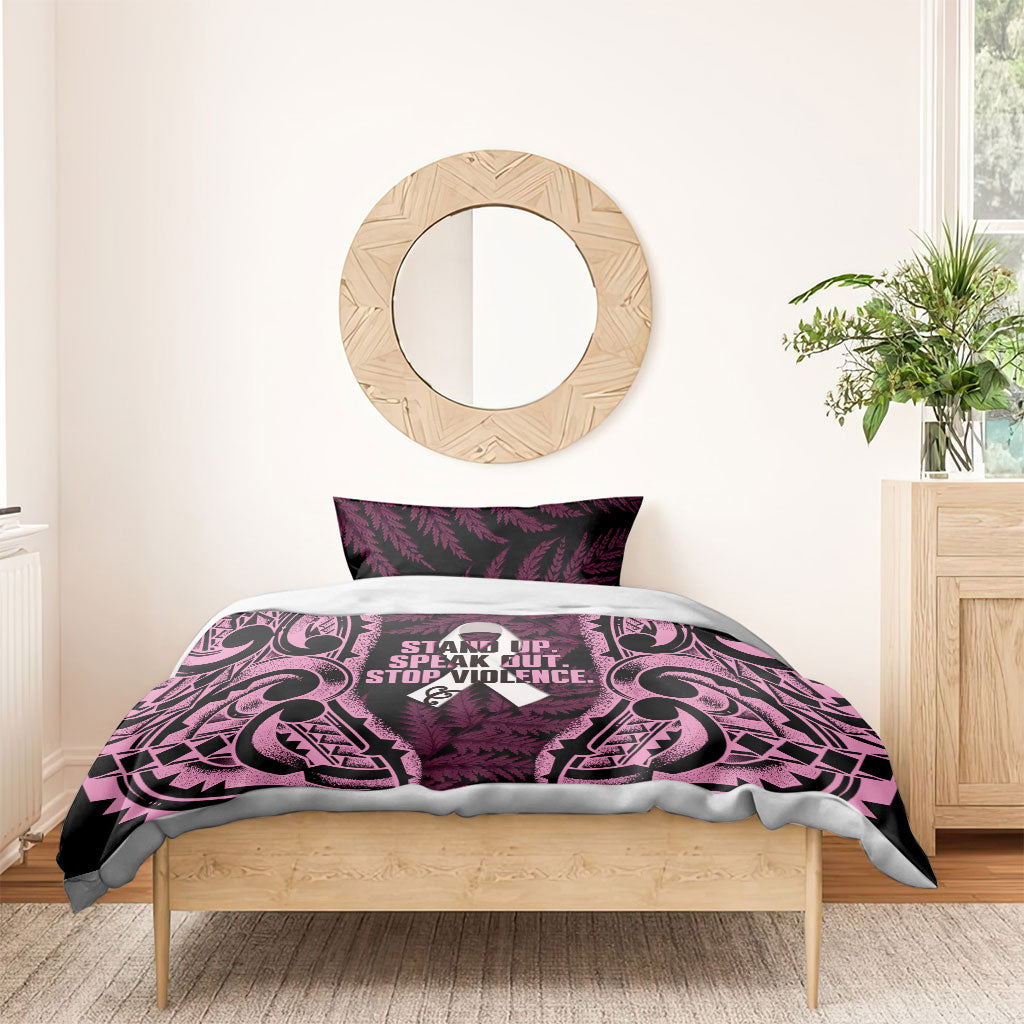 White Ribbon Day New Zealand Bedding Set Respect Women Maori Pattern Pink LT14 - Polynesian Pride