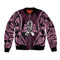 White Ribbon Day New Zealand Bomber Jacket Respect Women Maori Pattern Pink LT14 Unisex Pink - Polynesian Pride