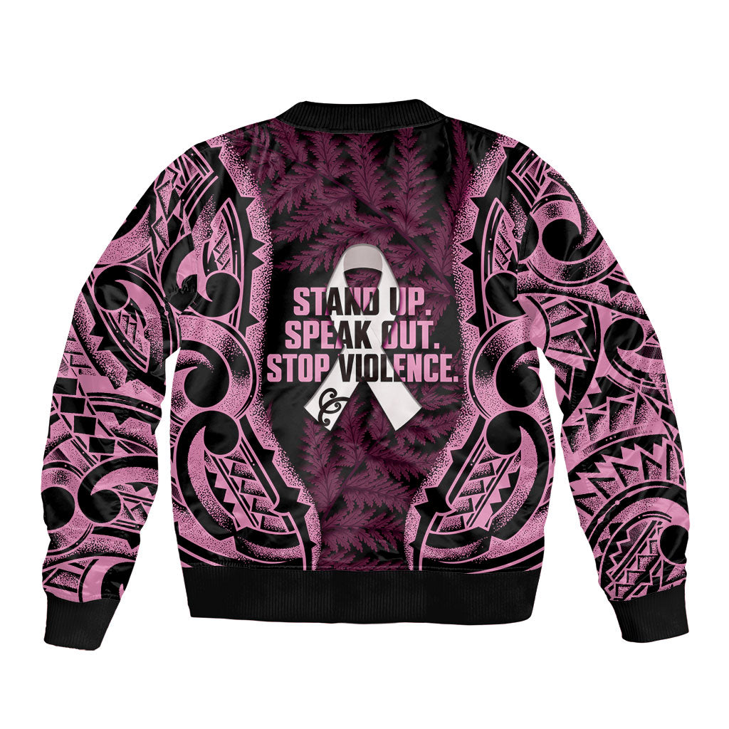White Ribbon Day New Zealand Bomber Jacket Respect Women Maori Pattern Pink LT14 - Polynesian Pride