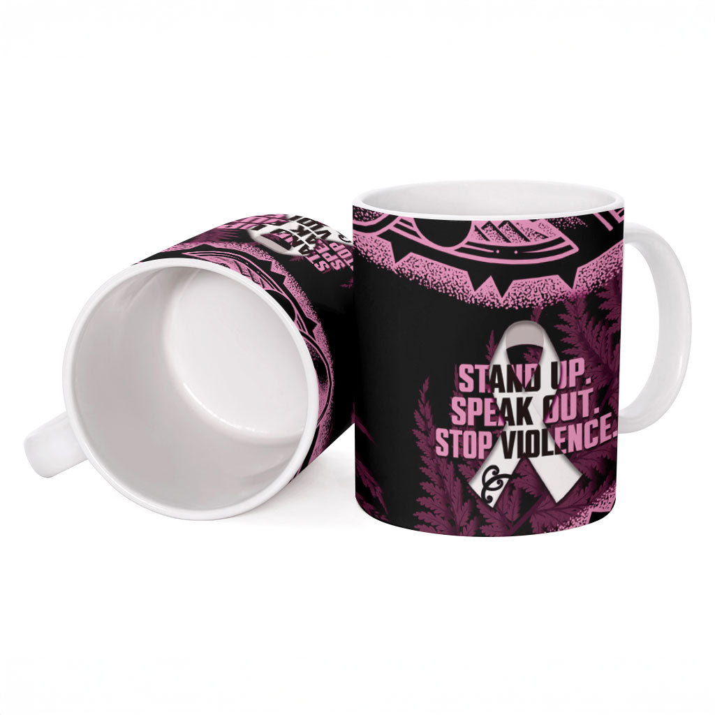 White Ribbon Day New Zealand Ceramic Mug Respect Women Maori Pattern Pink LT14 - Polynesian Pride