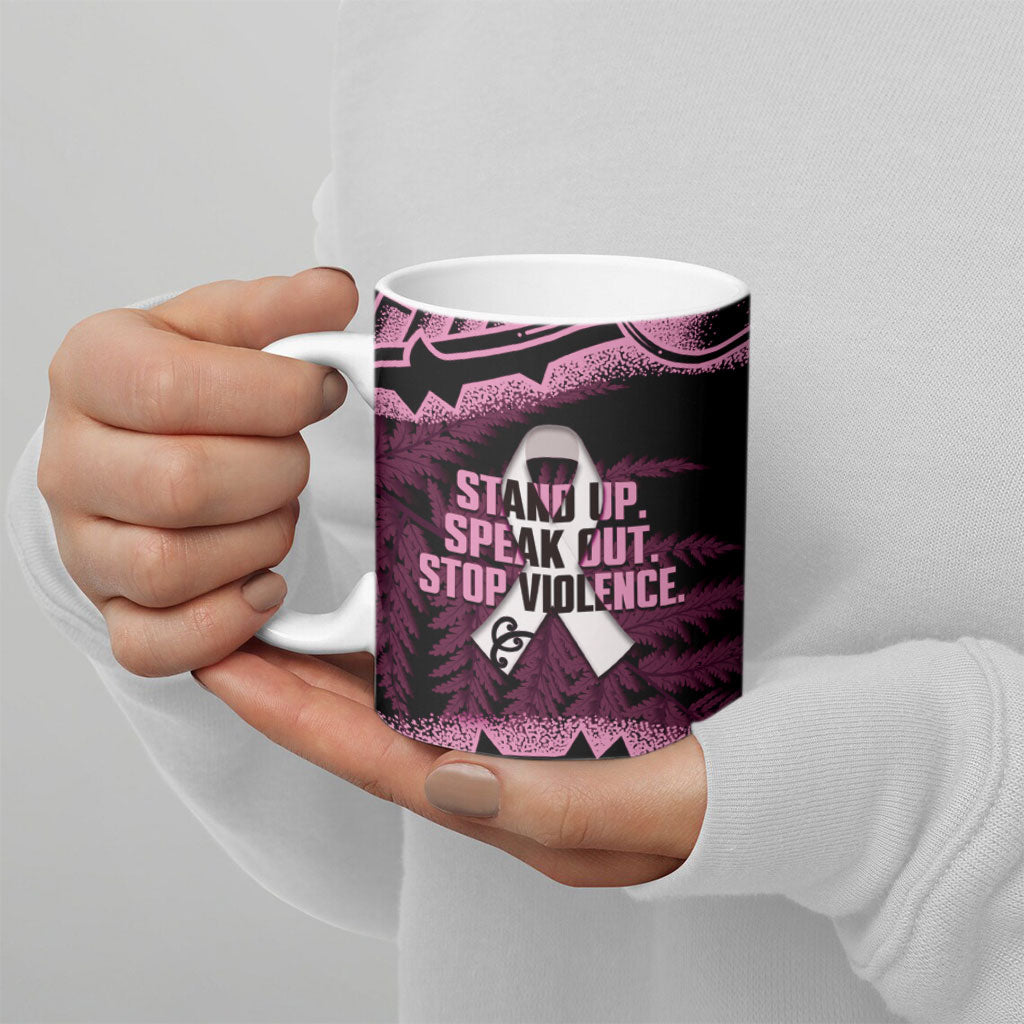 White Ribbon Day New Zealand Ceramic Mug Respect Women Maori Pattern Pink LT14 - Polynesian Pride