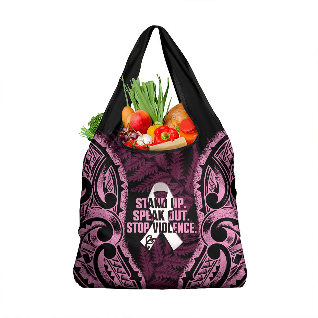 White Ribbon Day New Zealand Grocery Bag Respect Women Maori Pattern Pink LT14 1-pack One Size Pink - Polynesian Pride