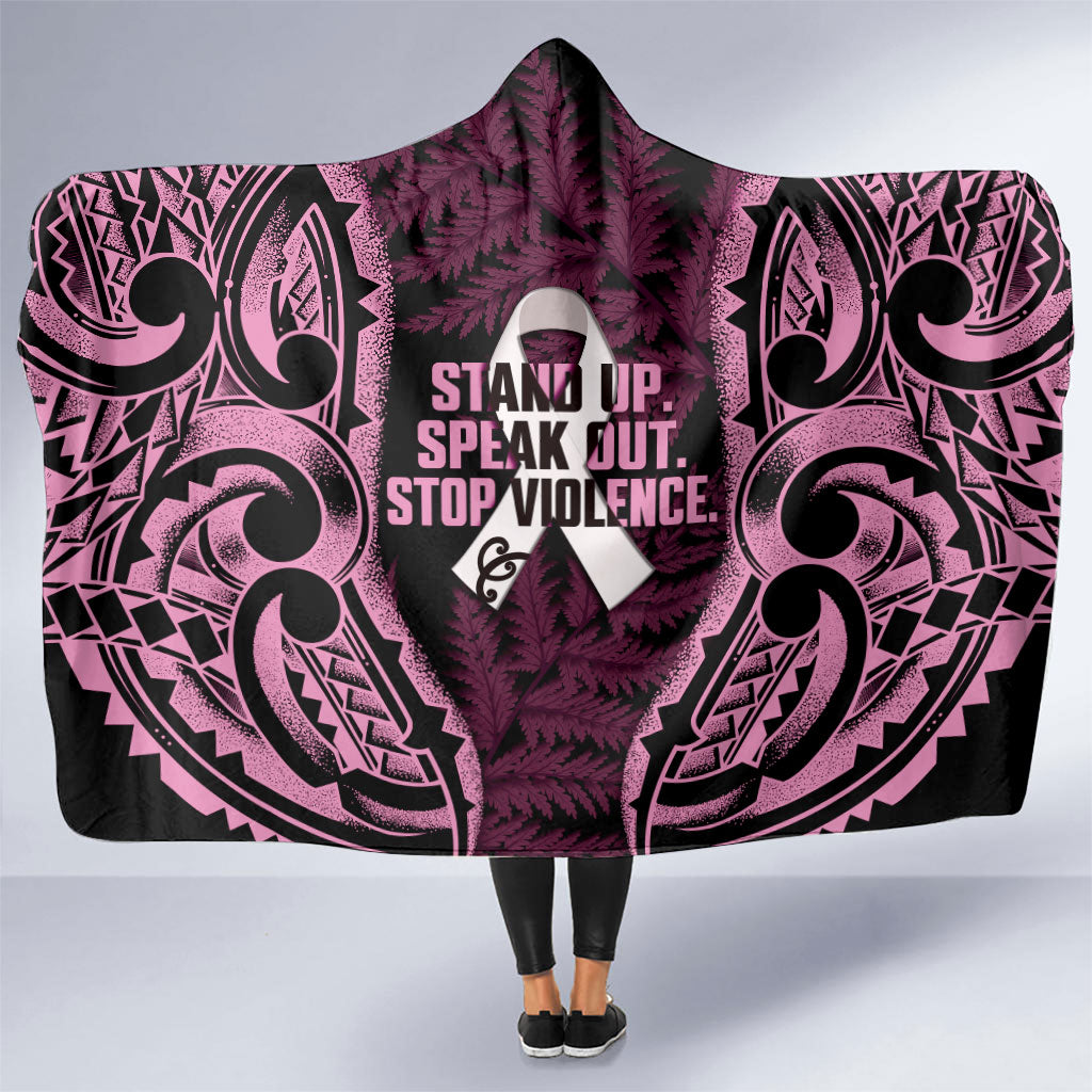 White Ribbon Day New Zealand Hooded Blanket Respect Women Maori Pattern Pink LT14 One Size Pink - Polynesian Pride