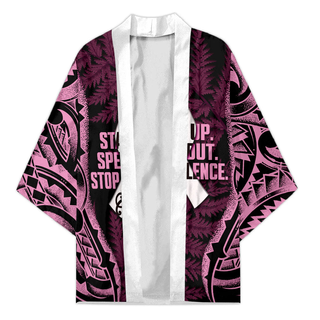 White Ribbon Day New Zealand Kimono Respect Women Maori Pattern Pink LT14 Unisex Pink - Polynesian Pride