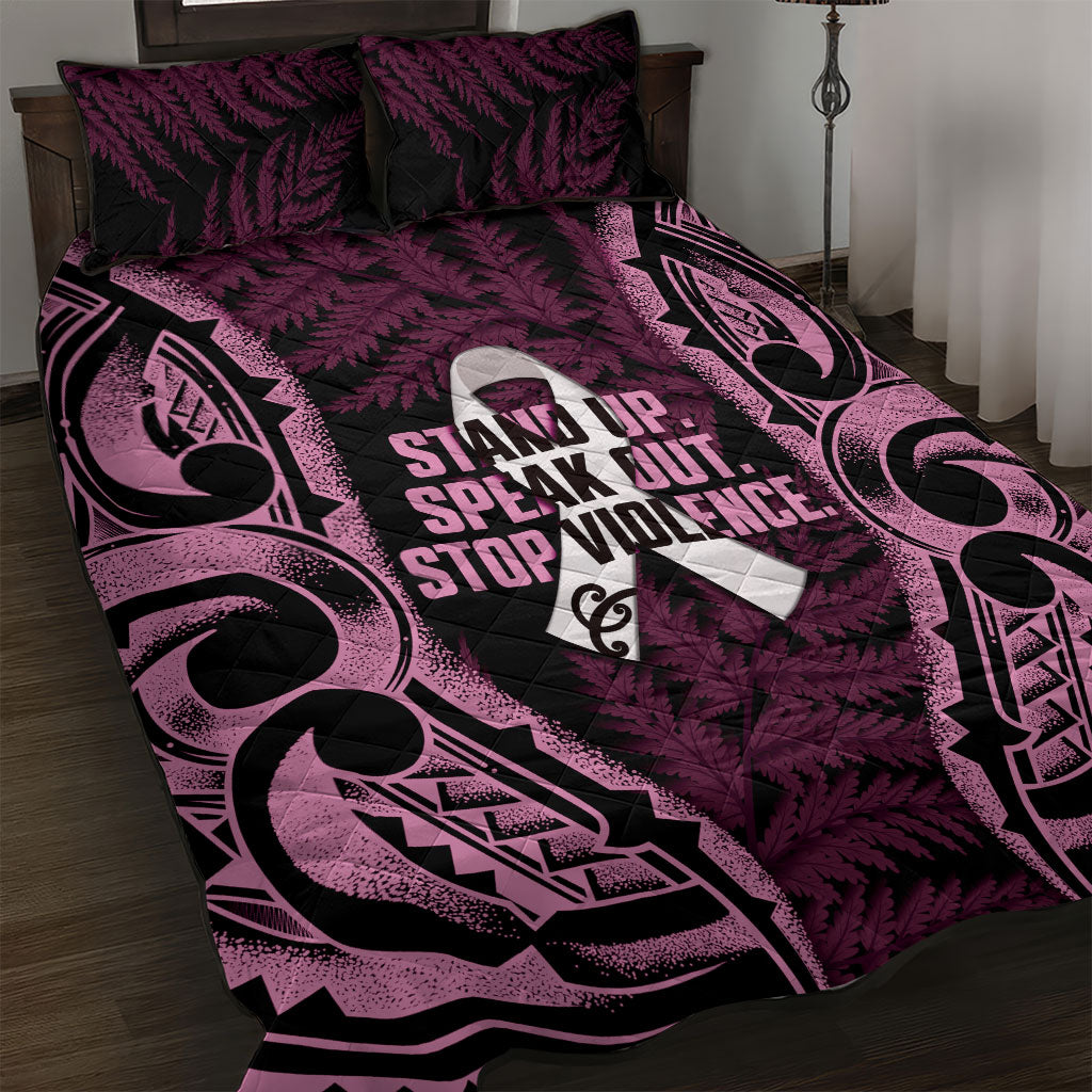 White Ribbon Day New Zealand Quilt Bed Set Respect Women Maori Pattern Pink LT14 Pink - Polynesian Pride
