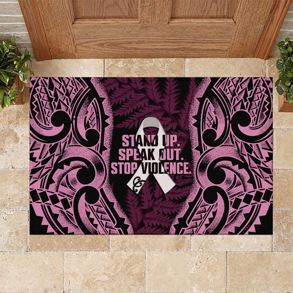 White Ribbon Day New Zealand Rubber Doormat Respect Women Maori Pattern Pink LT14 Pink - Polynesian Pride