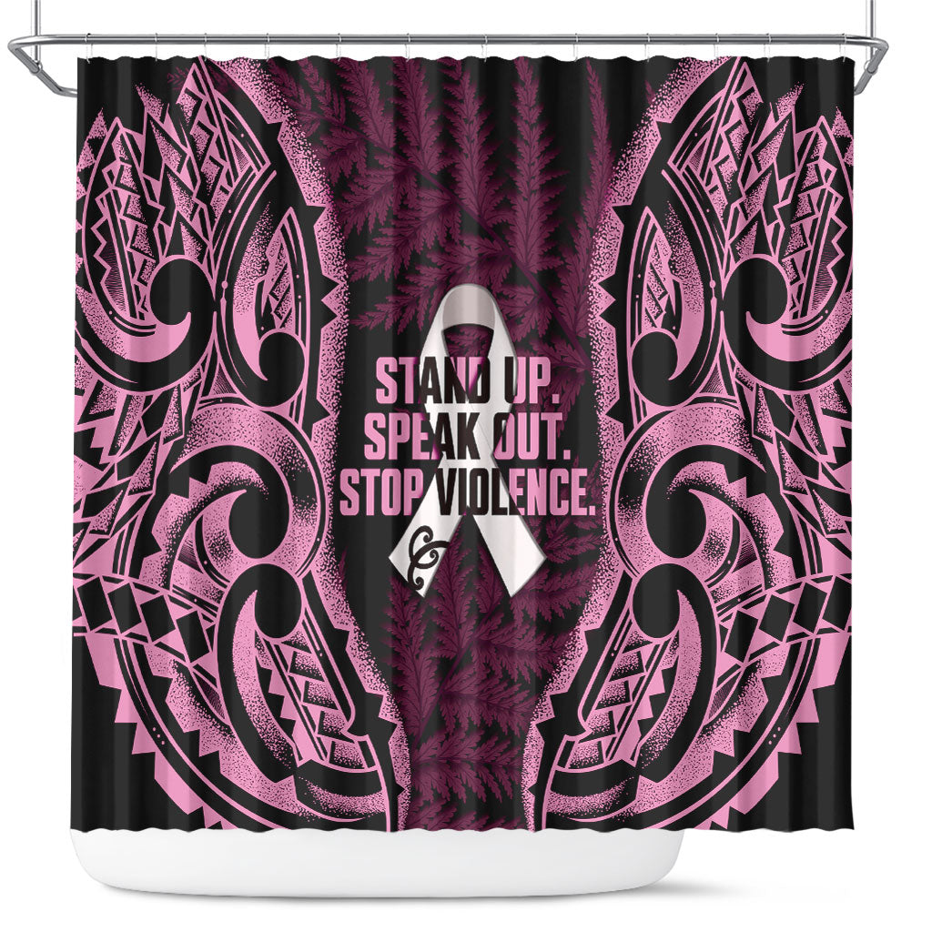 White Ribbon Day New Zealand Shower Curtain Respect Women Maori Pattern Pink LT14 Pink - Polynesian Pride