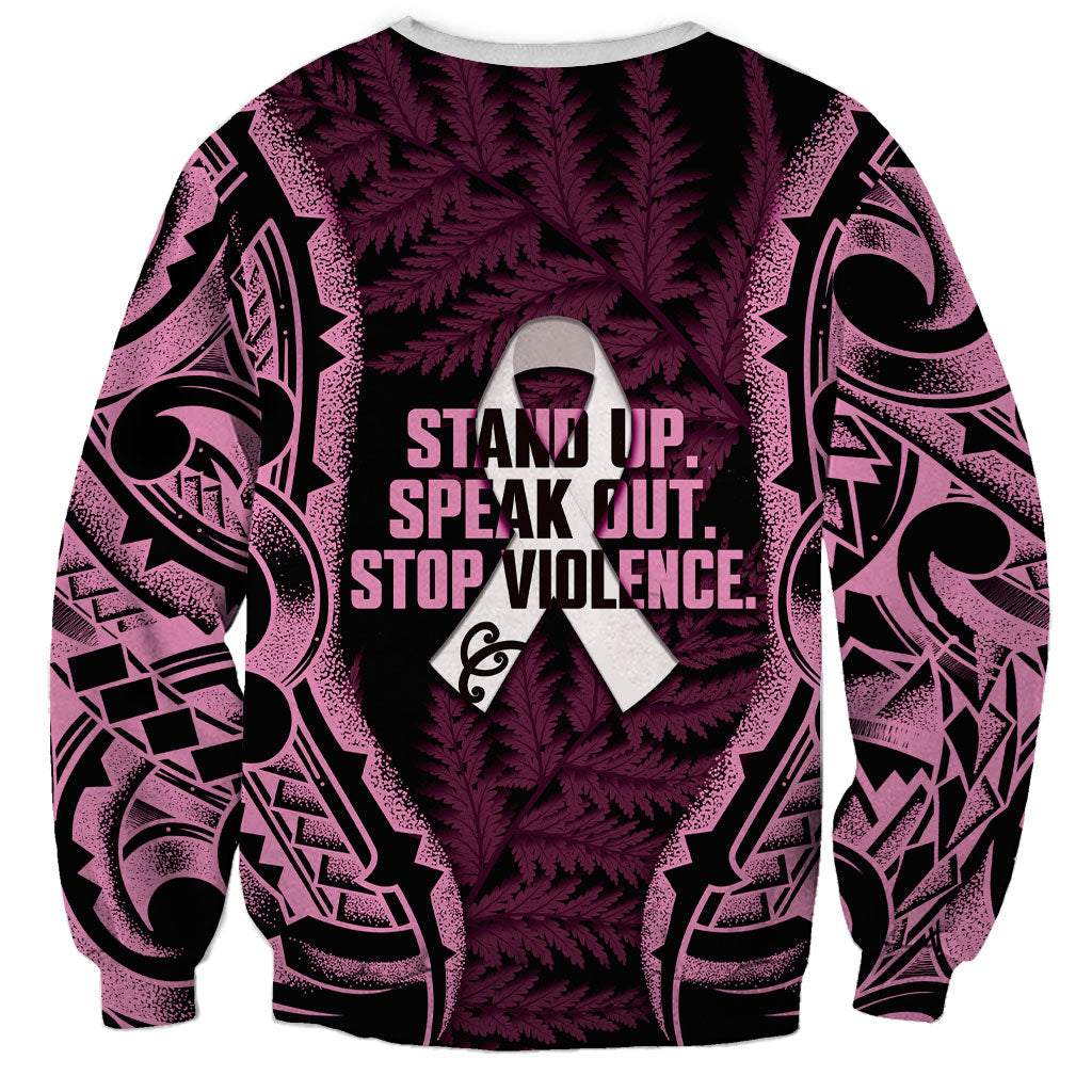 White Ribbon Day New Zealand Sweatshirt Respect Women Maori Pattern Pink LT14 - Polynesian Pride