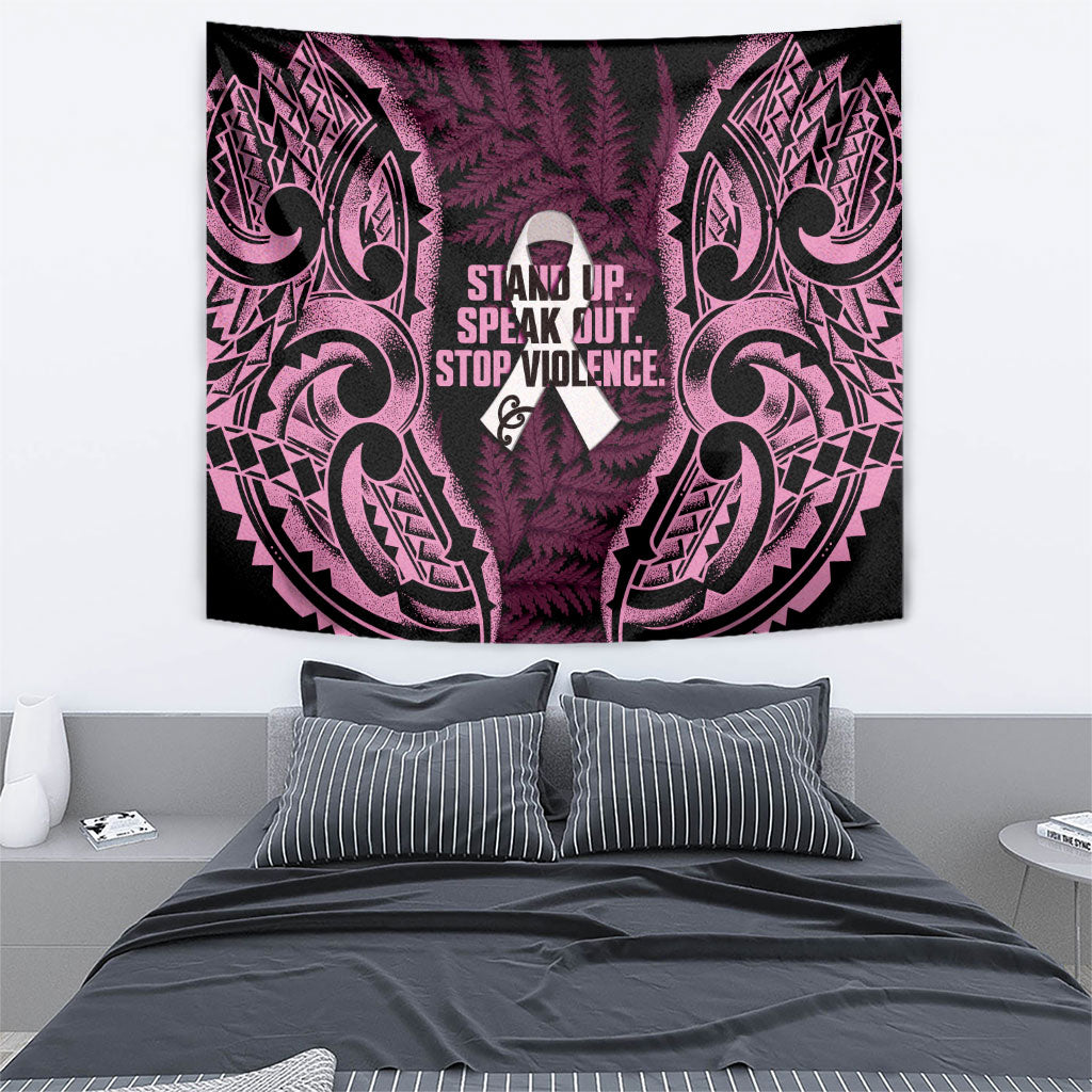 White Ribbon Day New Zealand Tapestry Respect Women Maori Pattern Pink LT14 - Polynesian Pride