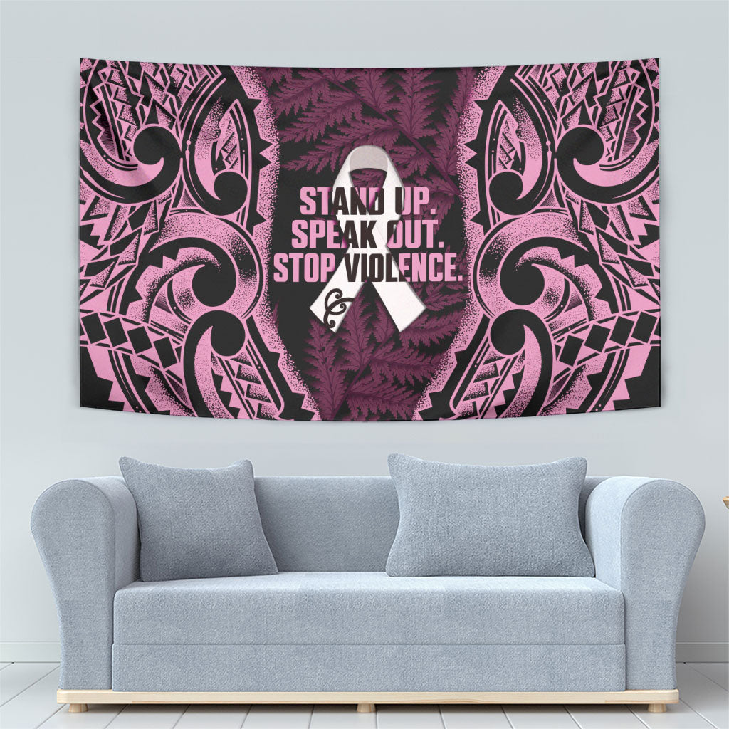White Ribbon Day New Zealand Tapestry Respect Women Maori Pattern Pink LT14 - Polynesian Pride
