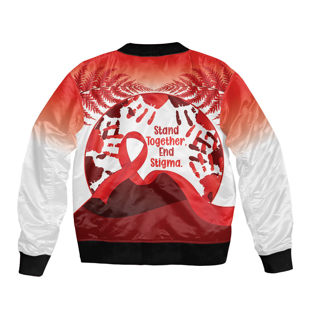 Red Ribbon Day New Zealand Bomber Jacket Stand Together End Stigma NZ Fern LT14 - Polynesian Pride