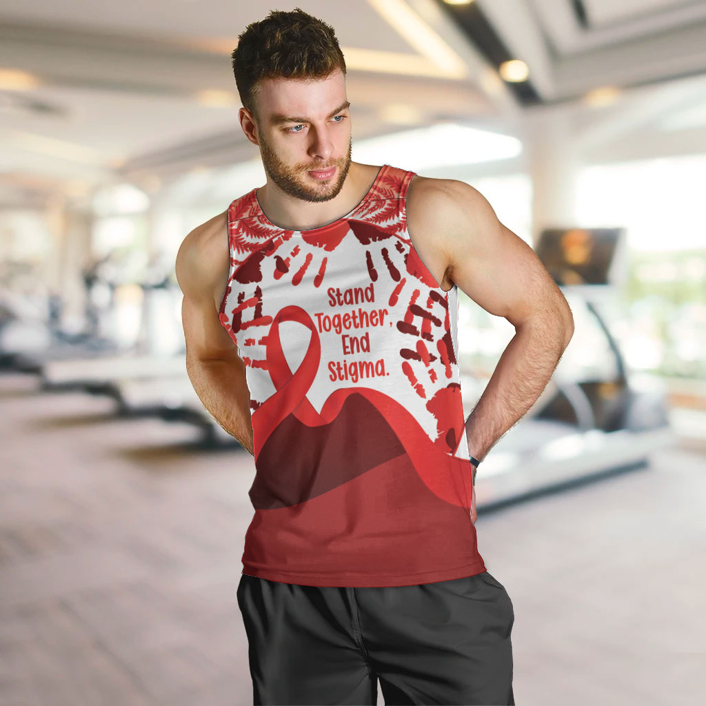 Red Ribbon Day New Zealand Men Tank Top Stand Together End Stigma NZ Fern LT14 Red - Polynesian Pride