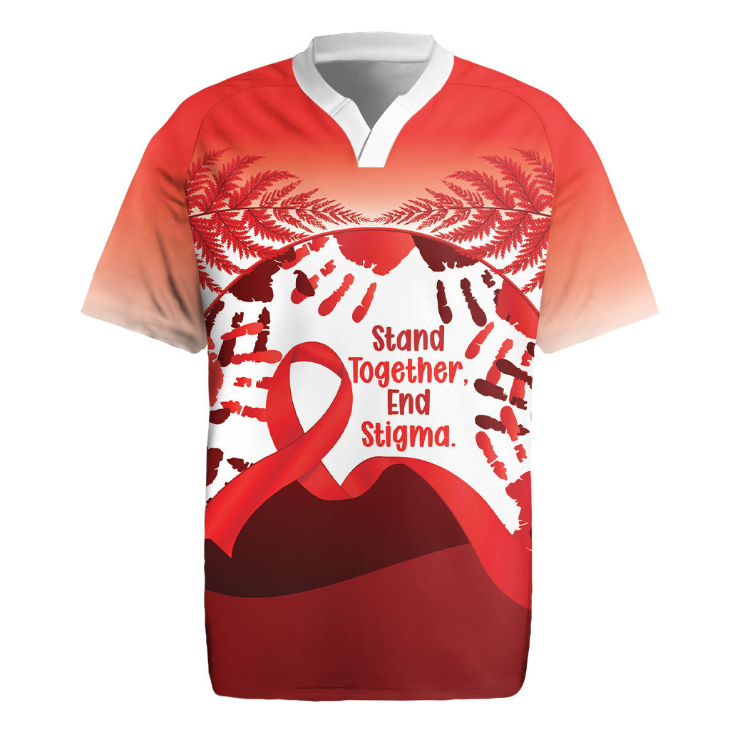 Red Ribbon Day New Zealand Rugby Jersey Stand Together End Stigma NZ Fern LT14 Red - Polynesian Pride