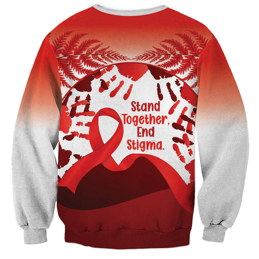 Red Ribbon Day New Zealand Sweatshirt Stand Together End Stigma NZ Fern LT14 - Polynesian Pride