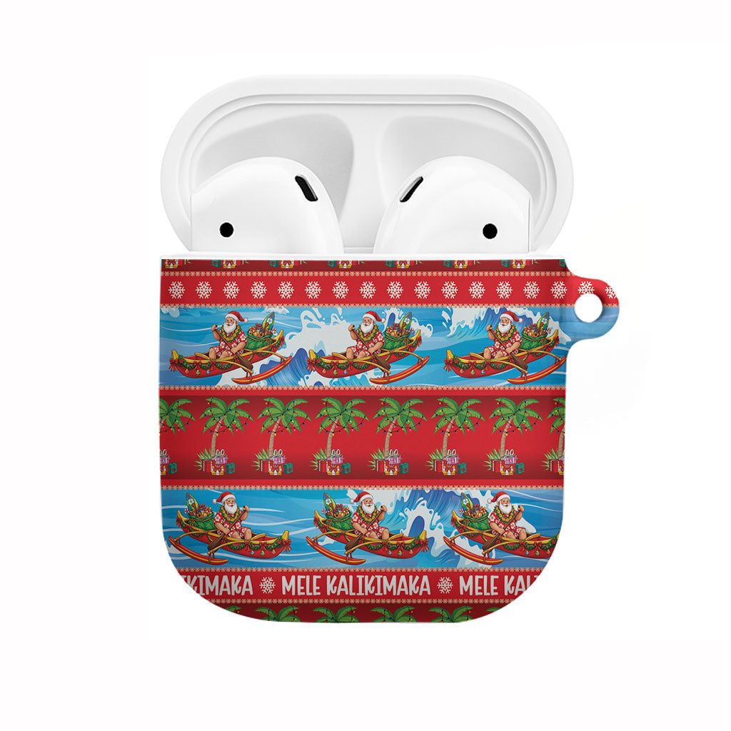 Hawaii Mele Kalikimaka AirPods Case Outrigger Canoe Santa Festive Palm Seamless LT14 Red - Polynesian Pride