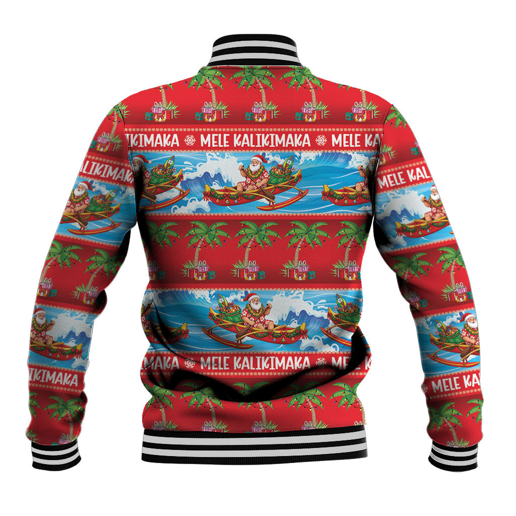 Hawaii Mele Kalikimaka Baseball Jacket Outrigger Canoe Santa Festive Palm Seamless LT14 - Polynesian Pride