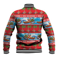 Hawaii Mele Kalikimaka Baseball Jacket Outrigger Canoe Santa Festive Palm Seamless LT14 - Polynesian Pride