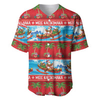 Hawaii Mele Kalikimaka Baseball Jersey Outrigger Canoe Santa Festive Palm Seamless LT14 Red - Polynesian Pride