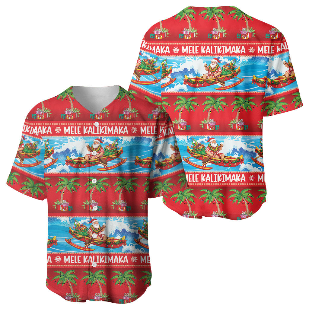 Hawaii Mele Kalikimaka Baseball Jersey Outrigger Canoe Santa Festive Palm Seamless LT14 - Polynesian Pride