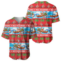 Hawaii Mele Kalikimaka Baseball Jersey Outrigger Canoe Santa Festive Palm Seamless LT14 - Polynesian Pride