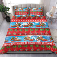 Hawaii Mele Kalikimaka Bedding Set Outrigger Canoe Santa Festive Palm Seamless LT14 - Polynesian Pride