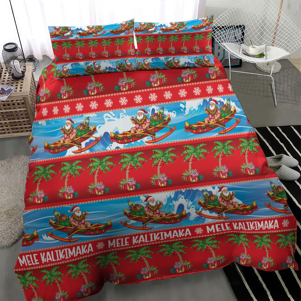 Hawaii Mele Kalikimaka Bedding Set Outrigger Canoe Santa Festive Palm Seamless LT14 - Polynesian Pride