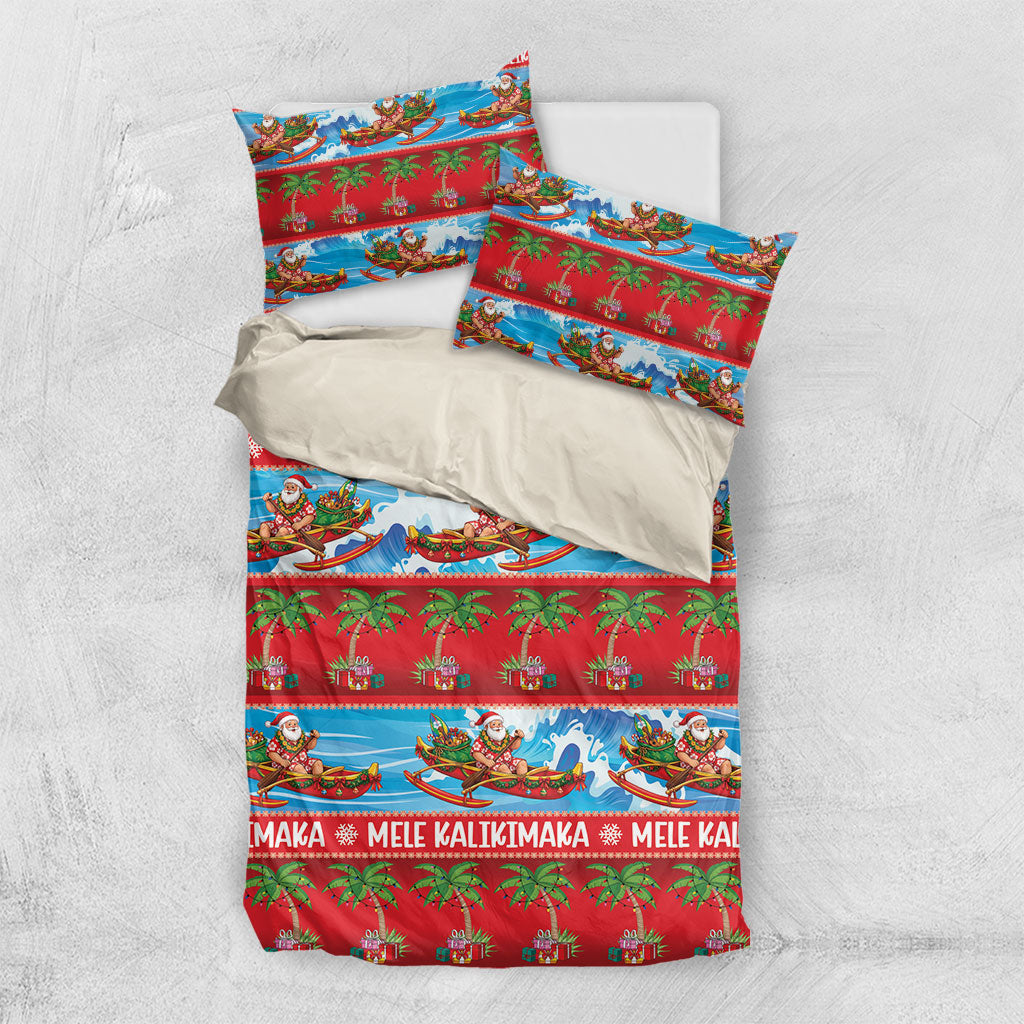 Hawaii Mele Kalikimaka Bedding Set Outrigger Canoe Santa Festive Palm Seamless LT14 US Twin 172cm x 218cm Red - Polynesian Pride