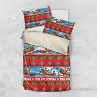 Hawaii Mele Kalikimaka Bedding Set Outrigger Canoe Santa Festive Palm Seamless LT14 US Twin 172cm x 218cm Red - Polynesian Pride