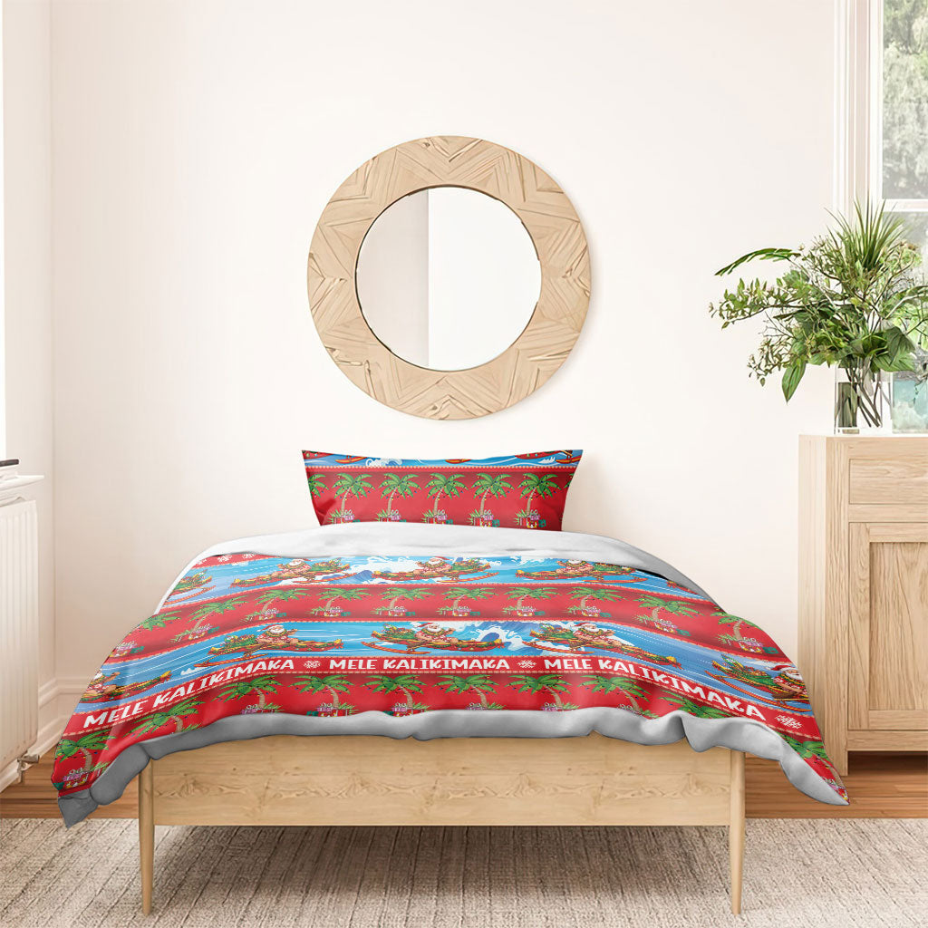 Hawaii Mele Kalikimaka Bedding Set Outrigger Canoe Santa Festive Palm Seamless LT14 - Polynesian Pride