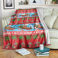 Hawaii Mele Kalikimaka Blanket Outrigger Canoe Santa Festive Palm Seamless LT14 Red - Polynesian Pride