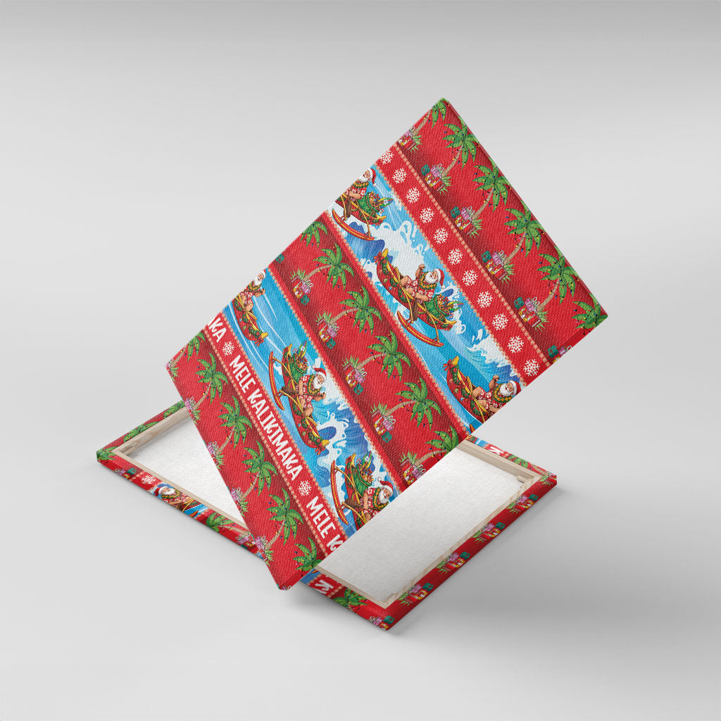 Hawaii Mele Kalikimaka Canvas Wall Art Outrigger Canoe Santa Festive Palm Seamless LT14 With Frame Red - Polynesian Pride