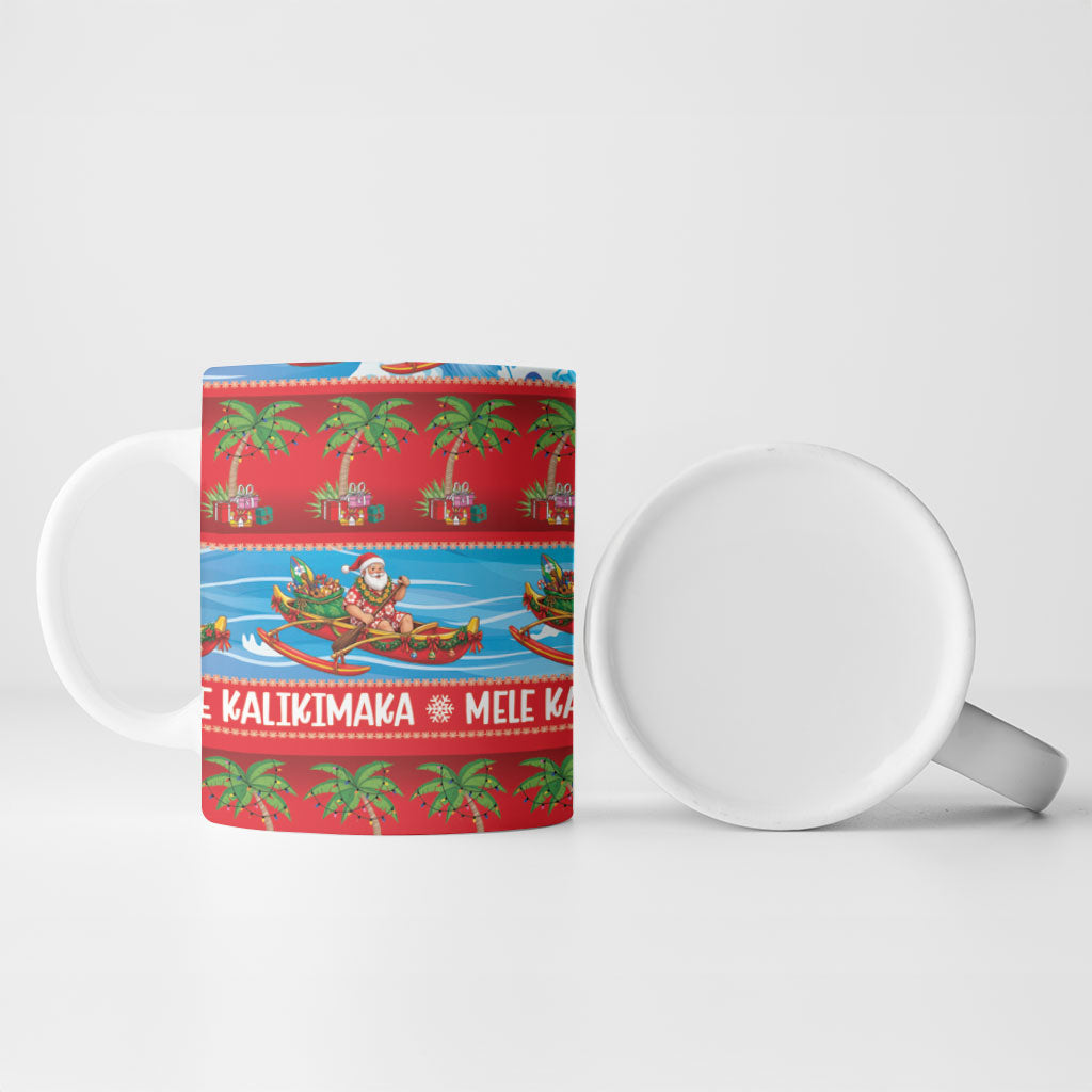 Hawaii Mele Kalikimaka Ceramic Mug Outrigger Canoe Santa Festive Palm Seamless LT14 - Polynesian Pride