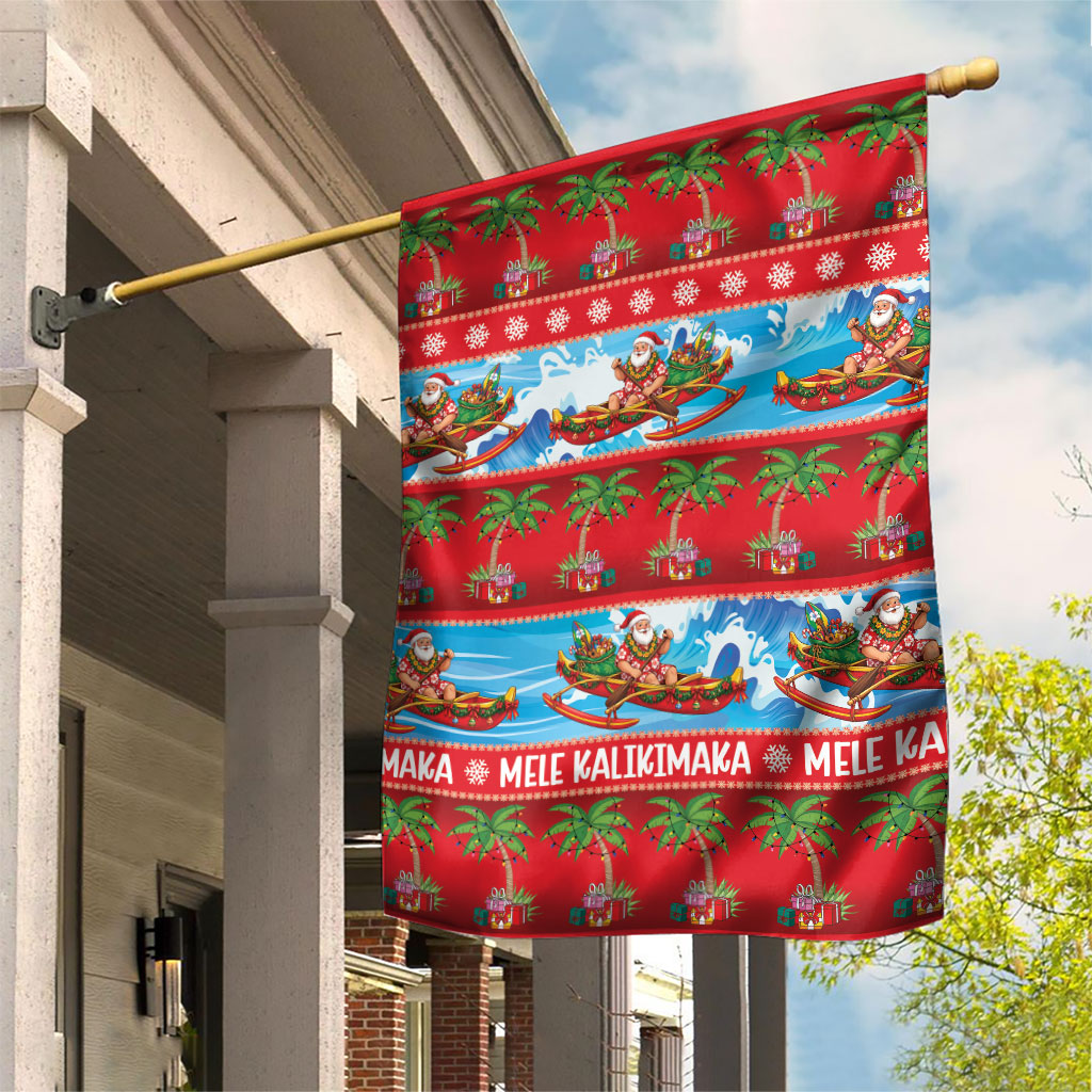 Hawaii Mele Kalikimaka Garden Flag Outrigger Canoe Santa Festive Palm Seamless LT14 House Flag Red - Polynesian Pride