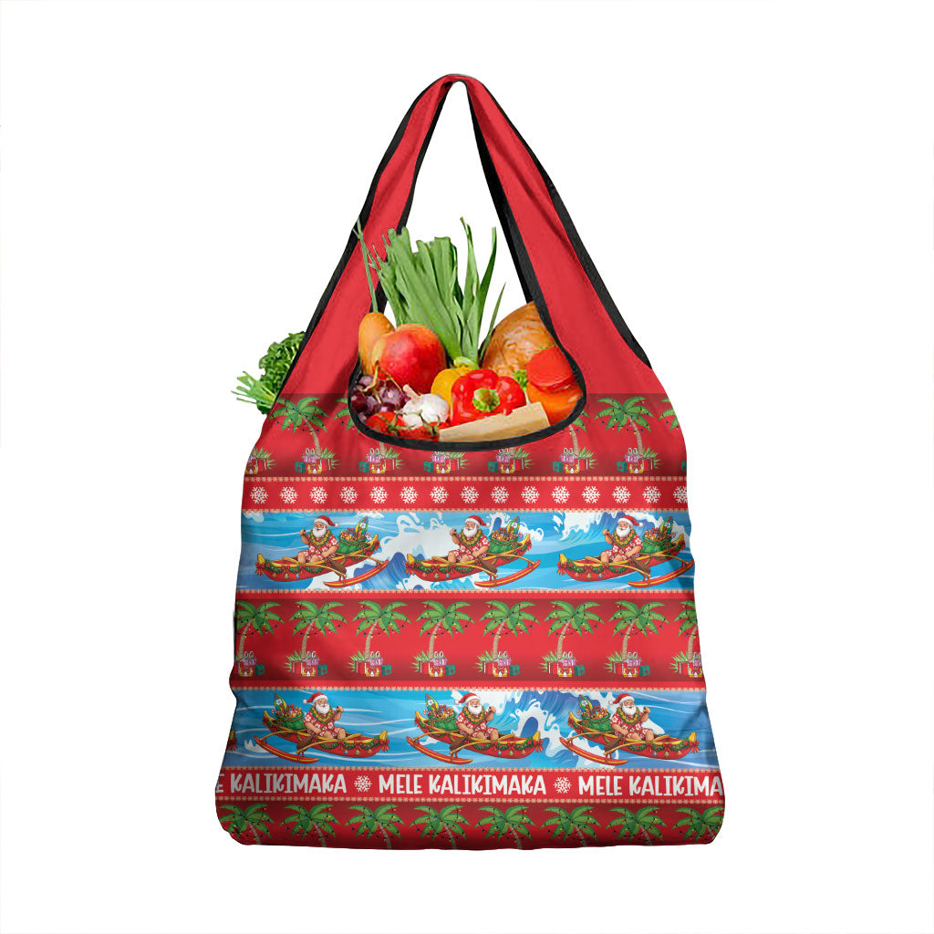 Hawaii Mele Kalikimaka Grocery Bag Outrigger Canoe Santa Festive Palm Seamless LT14 1-pack One Size Red - Polynesian Pride