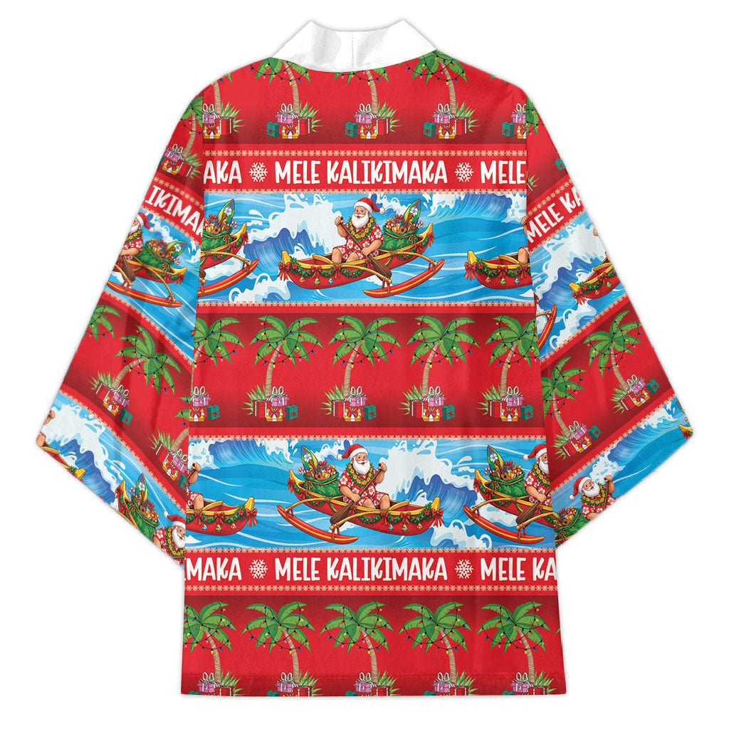 Hawaii Mele Kalikimaka Kimono Outrigger Canoe Santa Festive Palm Seamless LT14 - Polynesian Pride